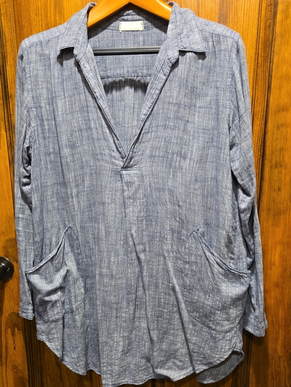 CP Shades Teton Chambray Linen Tunic Blue V-Neck